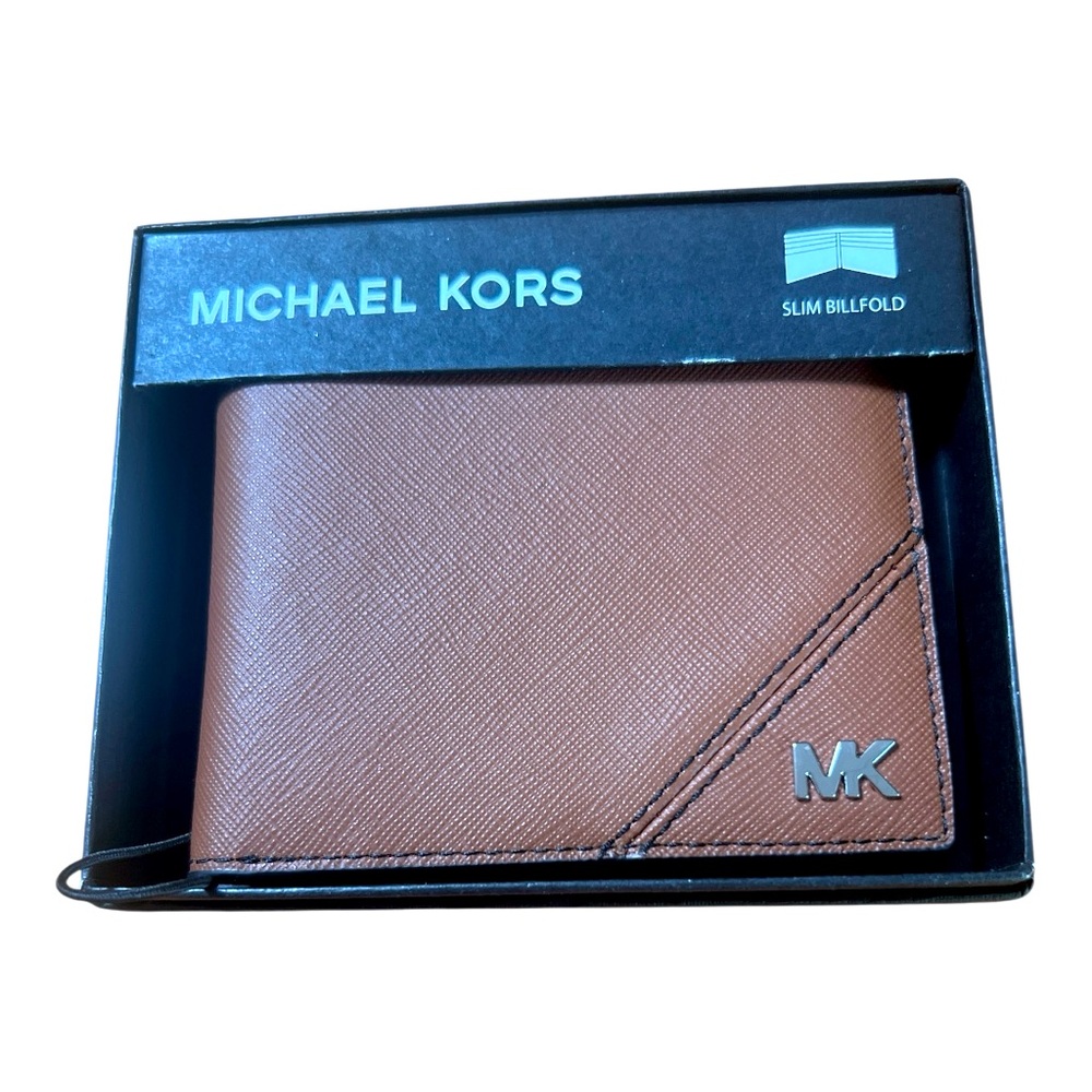 Michael Kors Men’s Jet Set Brown Luggage Valise Leather Slim Bifold Wallet